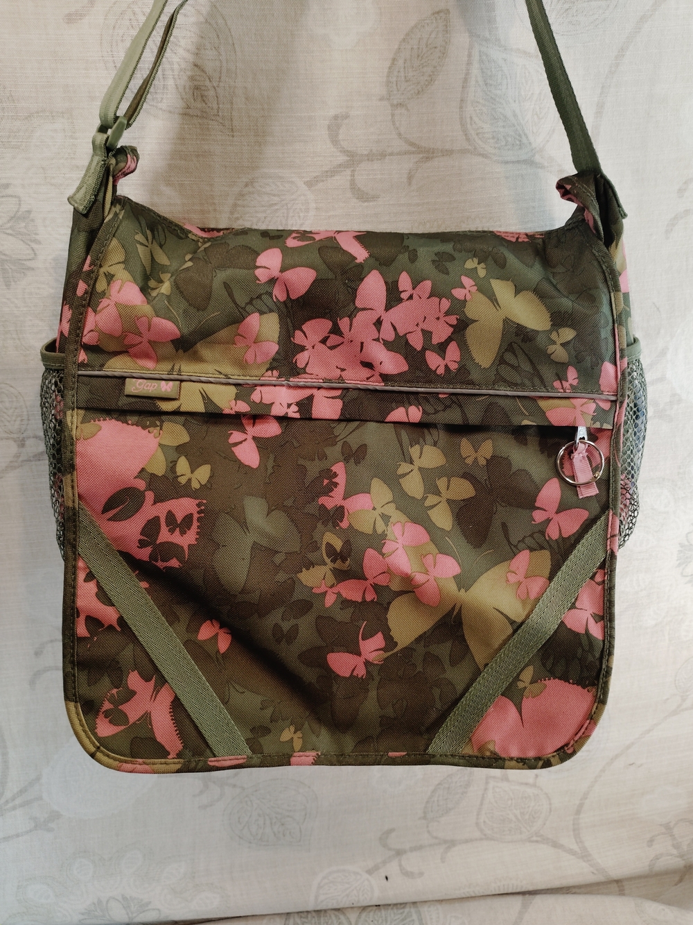 GAP Olive Green and Pink Butterfly Crossbody Bag